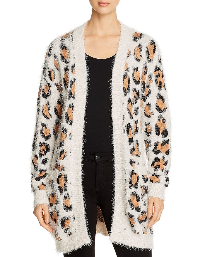 Alison Andrews Fuzzy Leopard Pattern Open Cardigan In Leopard Jacquard