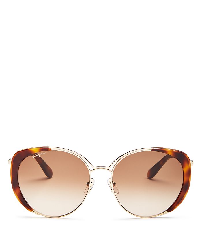 Ferragamo Women's Classic Oversized Cat Eye Sunglasses, 60mm In Gold/tortoise/brown Gradient