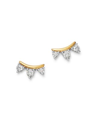 Diamond 3-Stone Stud Earrings in 14K Yellow Gold, 0.25 tcw 