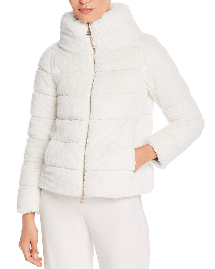 Herno Faux Fur Short Cape Down Coat In White