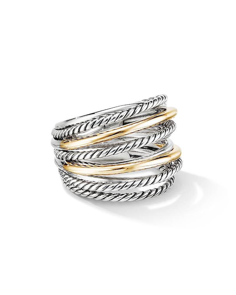 David Yurman Sterling Silver & 18K Yellow Gold Crossover Wide Ring, 8