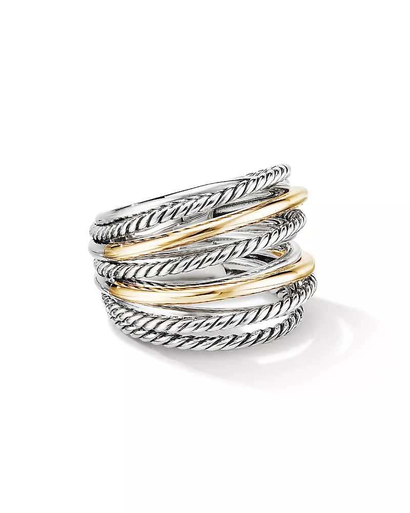 David Yurman Sterling Silver & 18K Yellow Gold Crossover Wide Ring, 5