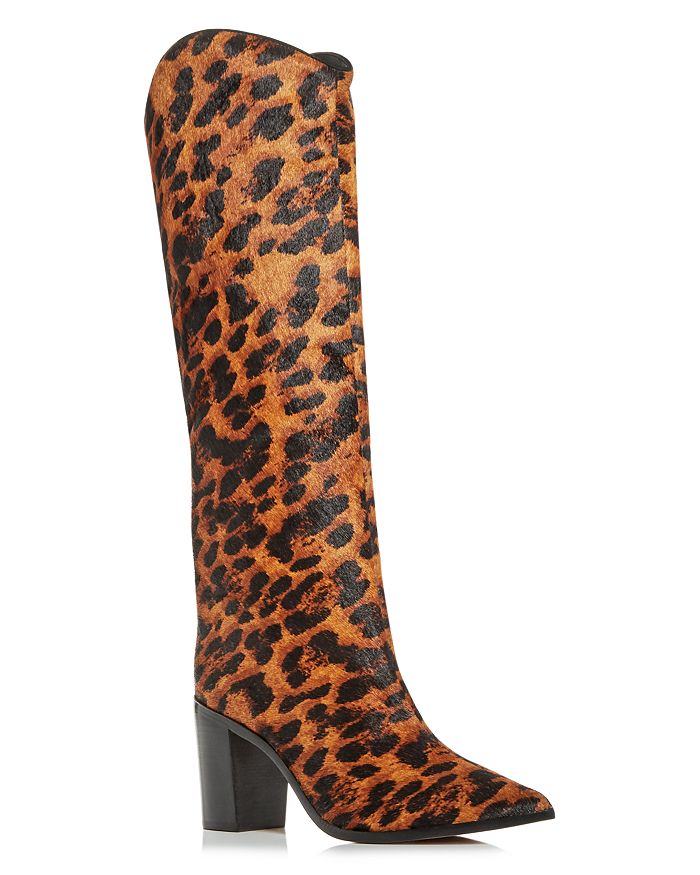 Schutz Women's Atasha Leopard Print Calf Hair Block-heel Boots In Sandstone