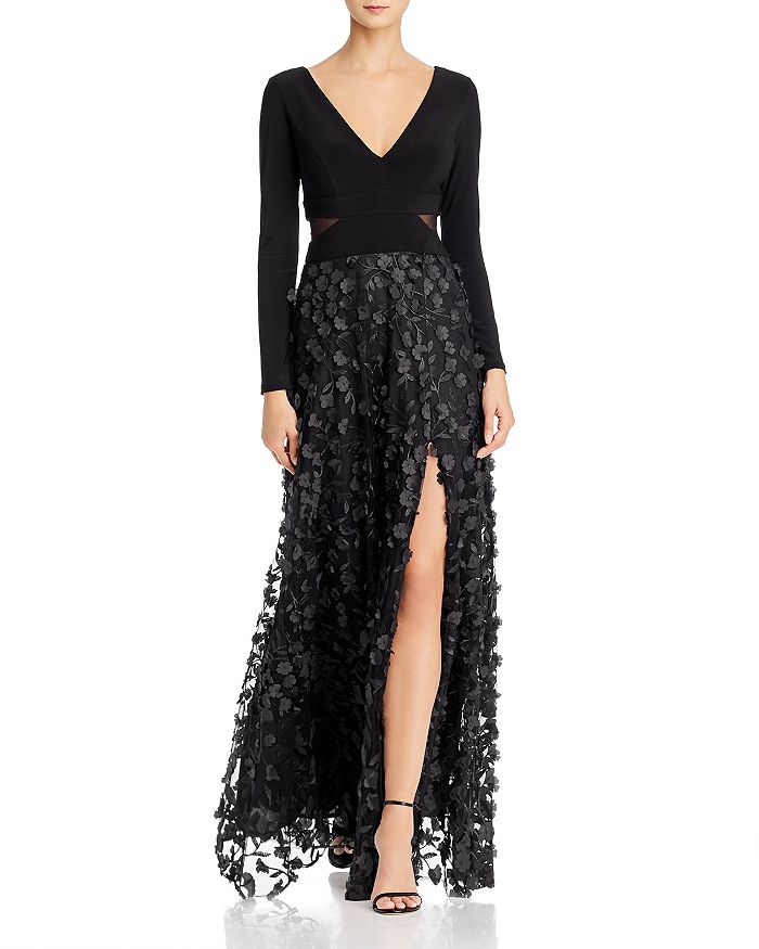 Avery G Aqua Floral Applique Combo Gown - 100% Exclusive In Black/black
