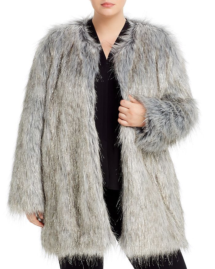 Unreal Fur Plus Fire & Ice Metallic Faux-fur Coat In Gray Silver