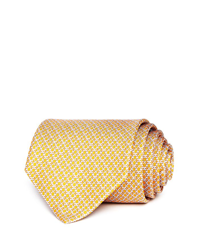 Ferragamo Mini Linked Gancini Silk Classic Tie In Orange