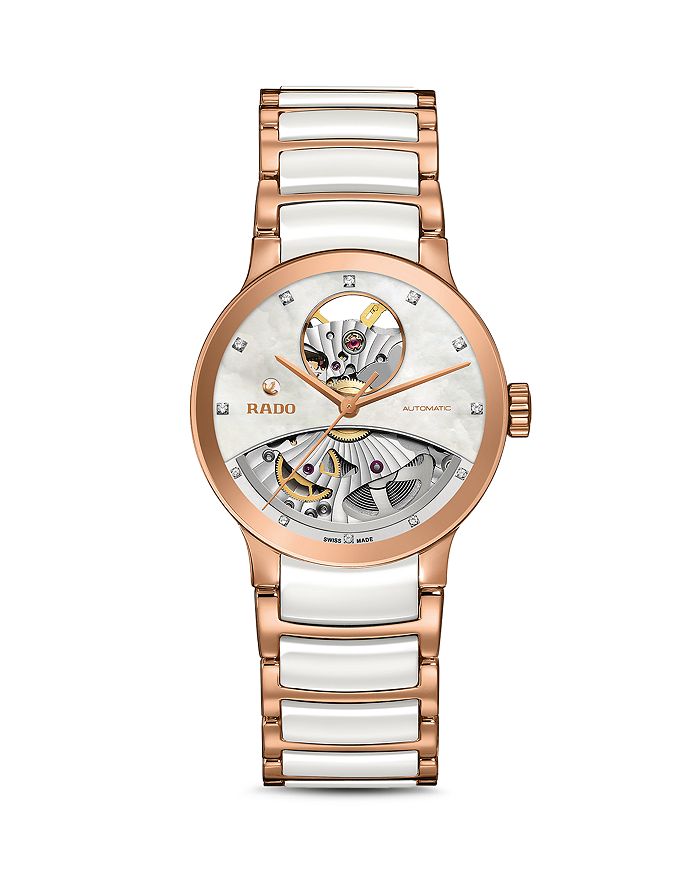 Shop Rado Centrix Watch, 33mm In White/rose Gold