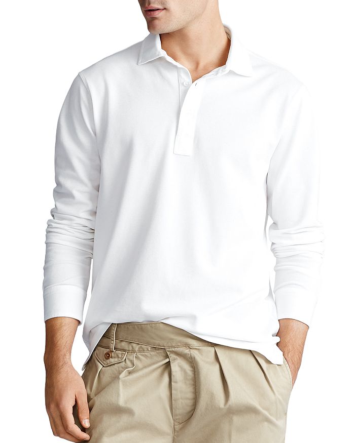 Polo Ralph Lauren Custom Slim Fit Long Sleeve Mesh Polo Shirt In White