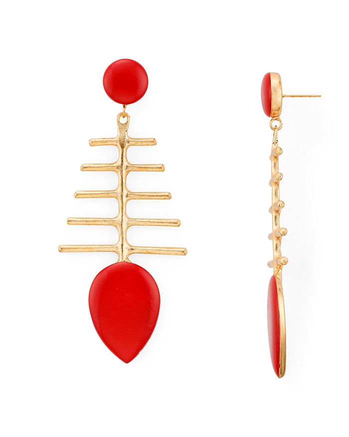 Area Stars Scale & Bead Drop Earrings In Red/gold