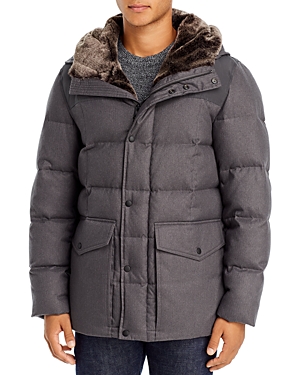 Cole Haan Flannel Down Hooded Jacket In Gray