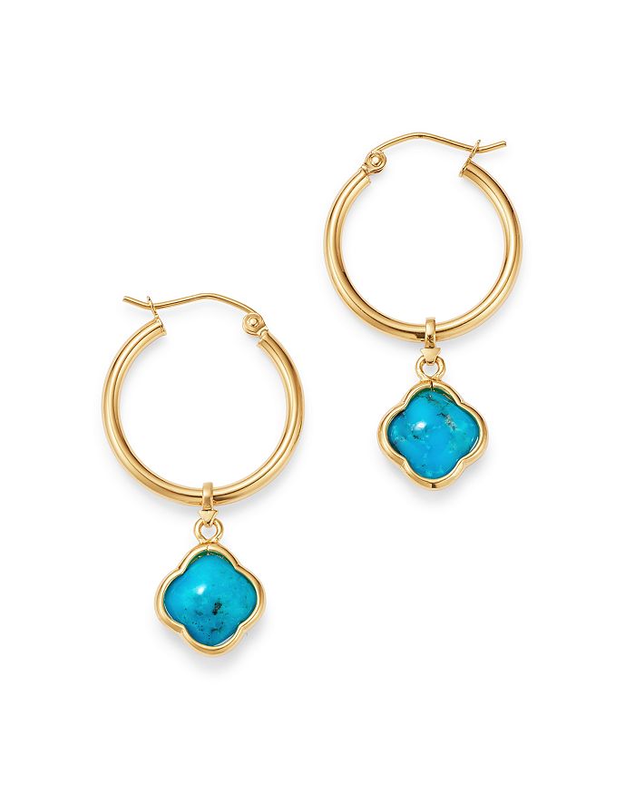 Bloomingdale's Turquoise Clover Hoop Earrings In 14k Yellow Gold - 100% Exclusive In Blue/gold