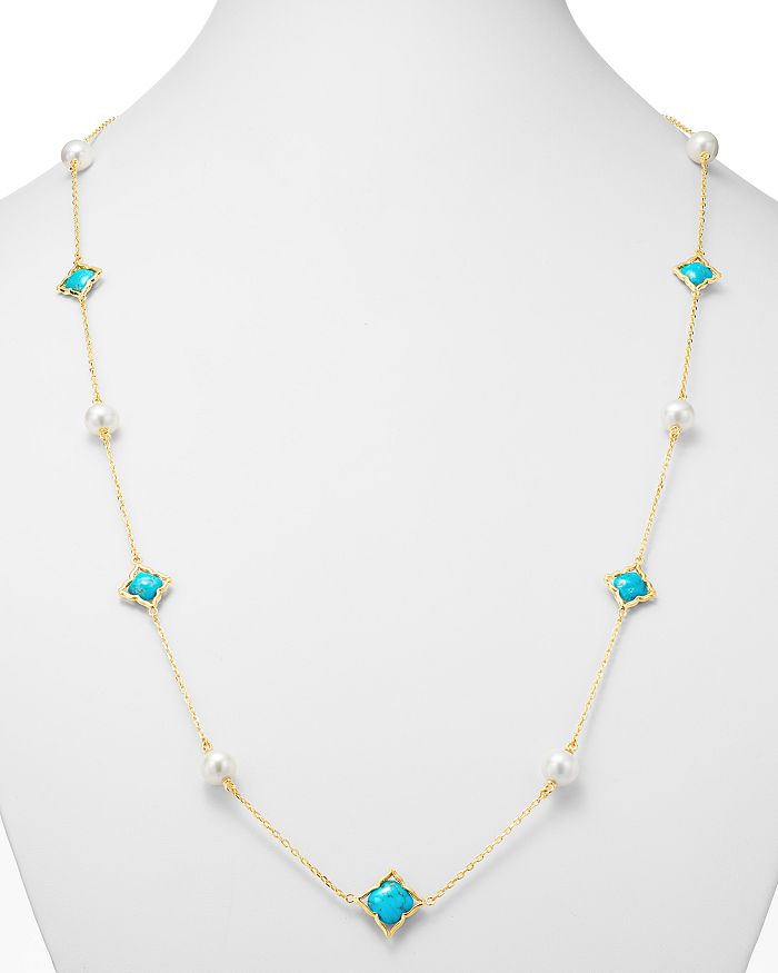 Shop Bloomingdale's Cultured Freshwater Pearl & Turquoise Clover Station Necklace In 14k Yellow Gold, 36 - 100% Exclusiv In Blue/gold