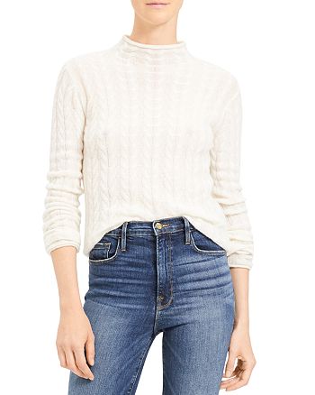 Theory Cable-Knit Mock Neck Cashmere Sweater | Bloomingdale's
