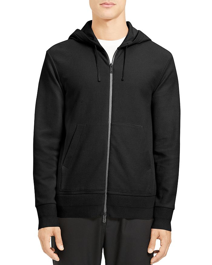 Theory Men's Mattis Organic Waffle-knit Zip Hoodie In Black