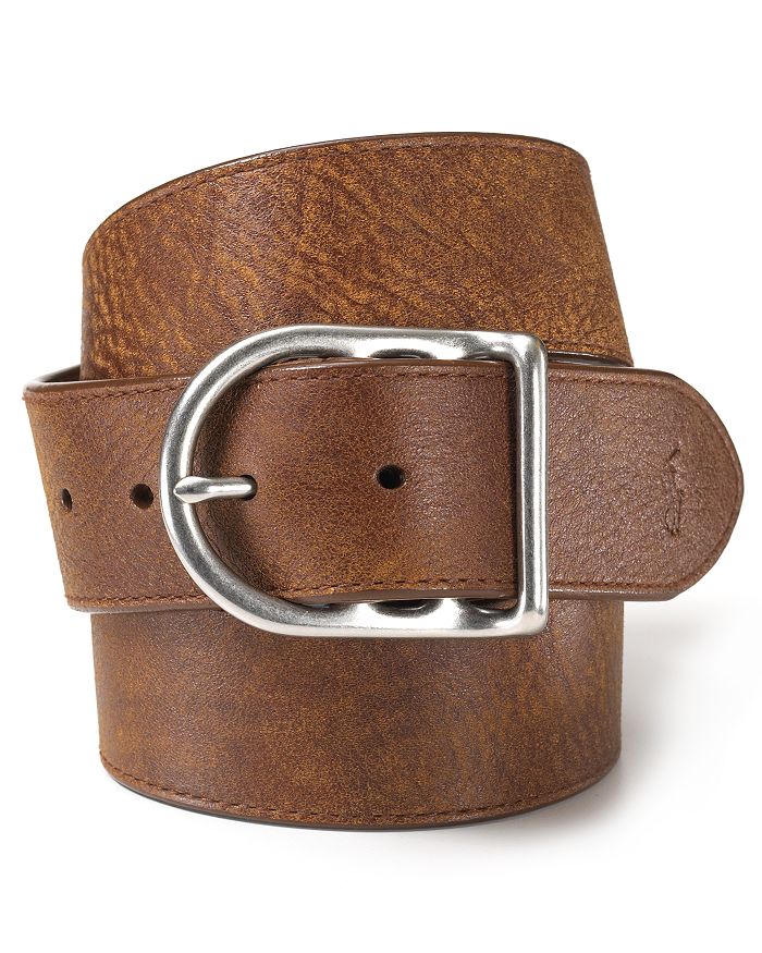 Shop Polo Ralph Lauren Distressed Leather Belt With Dull Nickle Centerbar Buckle In Brown