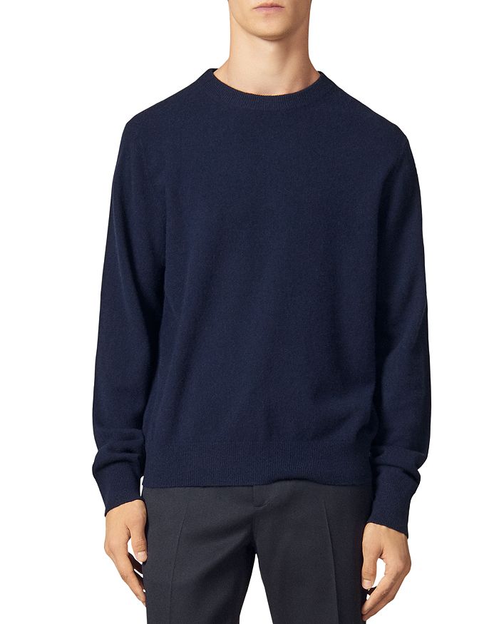 Sandro Cashmere Double-thread Crewneck Sweater In Navy Blue