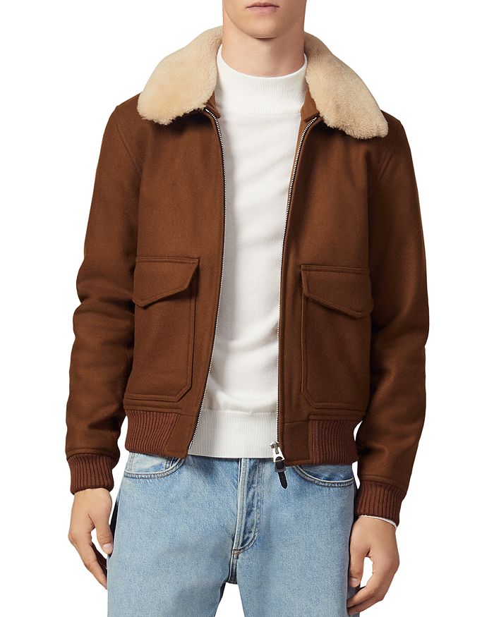 Burberry Men's Shearling-Collar Leather Aviator Jacket