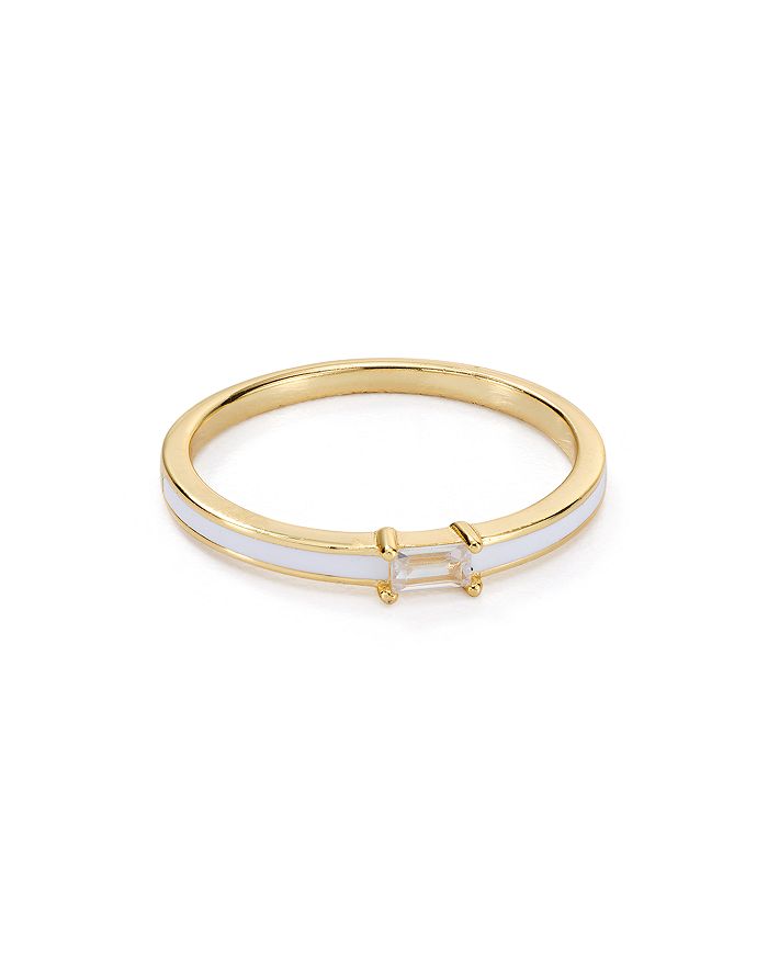 Argento Vivo Thin Enamel Ring In 18k Gold-plated Sterling Silver In White/gold