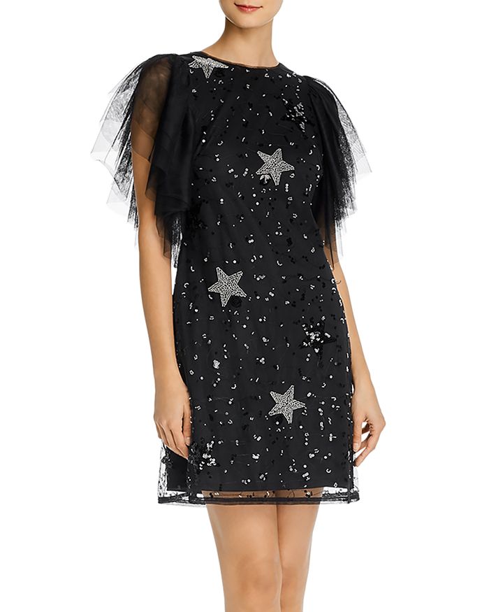 Aidan Mattox Aidan By  Embellished Tulle Cocktail Dress In Black