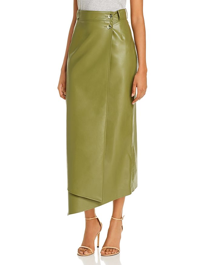 Aeron Lucilla Faux-leather Wrap Skirt In Moss