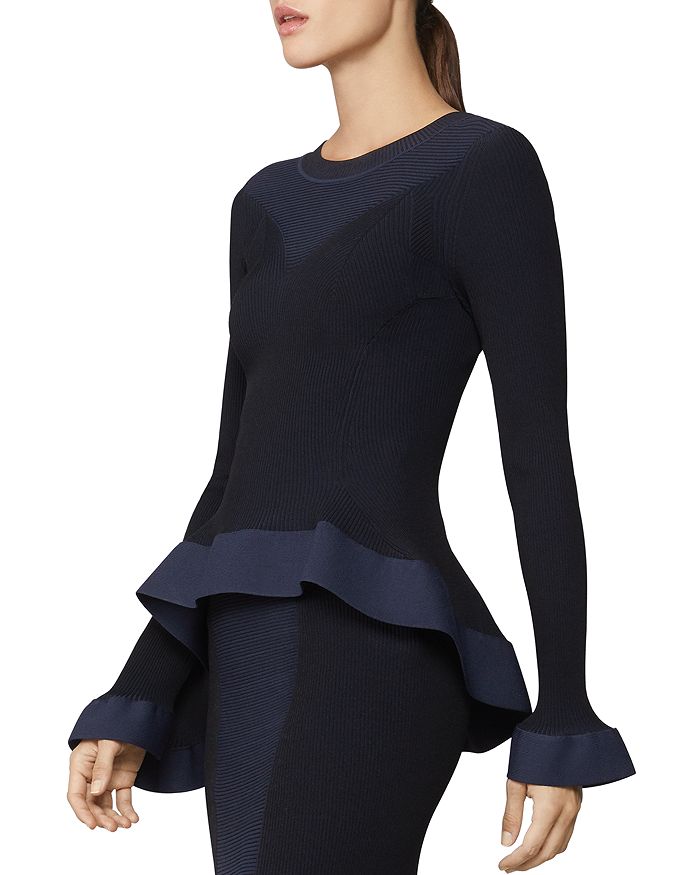 Herve Leger Two-tone Peplum-effect Top In Classic Blue Black Combo