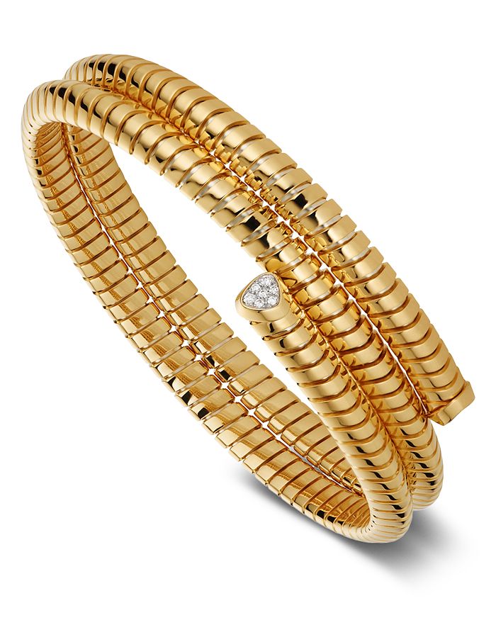 Shop Marina B 18k Yellow Gold Trisolina Diamond Triple-wrap Bangle Bracelet In White/gold