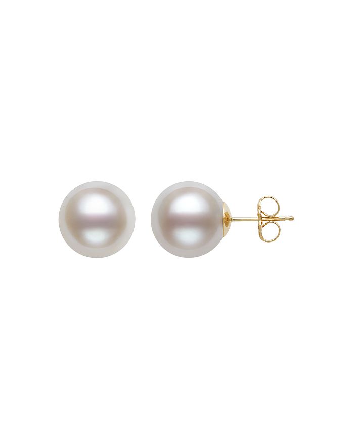 Shop Bloomingdale's Cultured Freshwater Pearl Stud Earrings In 14k Yellow Gold - 100% Exclusive In White