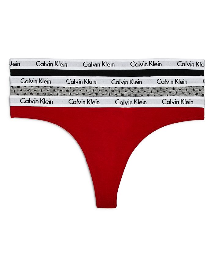 Calvin Klein Carousel Thongs, Set Of 3 In Temper/black/gray Star
