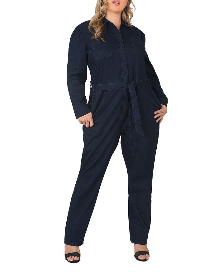 Standards & Practices Janeen Belted Denim Boilersuit In Dark Denim