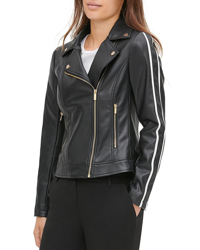 Anne Klein Women's Faux-Leather Quilted Snap Jacket - Macy's