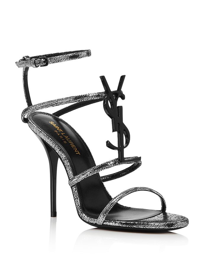 Saint Laurent Cassandre Metallic Ysl Sandals In Argneto