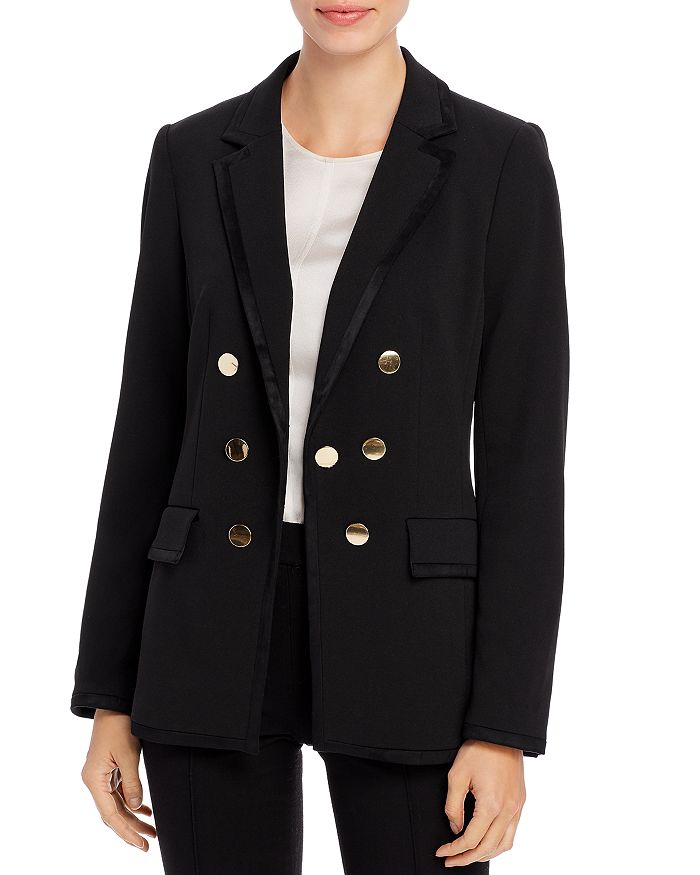 Calvin Klein Satin Trimmed Faux Double-breasted Blazer In Black