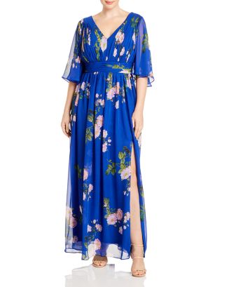 Adrianna Papell Plus Ruched Floral Print Gown | Bloomingdale's