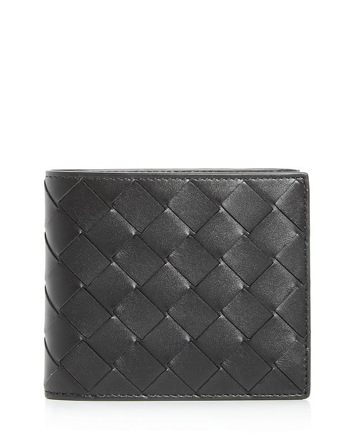 Bottega Veneta Intreciatto Woven Leather Bi-fold Wallet In Black