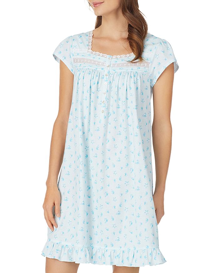 Eileen West Short Floral Nightgown In Aqua Print