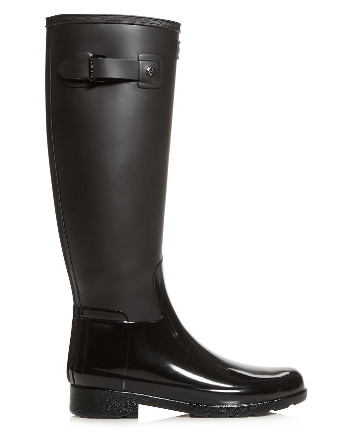 Hunter Refined Tall Matte Gloss Waterproof Rain Boot In Black | ModeSens