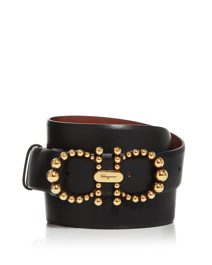 Salvatore Ferragamo Women's Pearl Double-gancini Leather Belt In Black ...