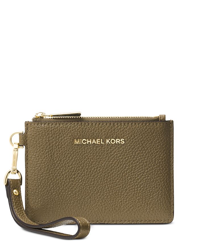 Michael Michael Kors Small Leather Wristlet In Pistachio/gold