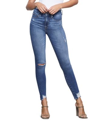 GOOD AMERICAN Womens Navy Denim Pocketed High Waist Crop Chewed Hem Skinny Jeans main image 0