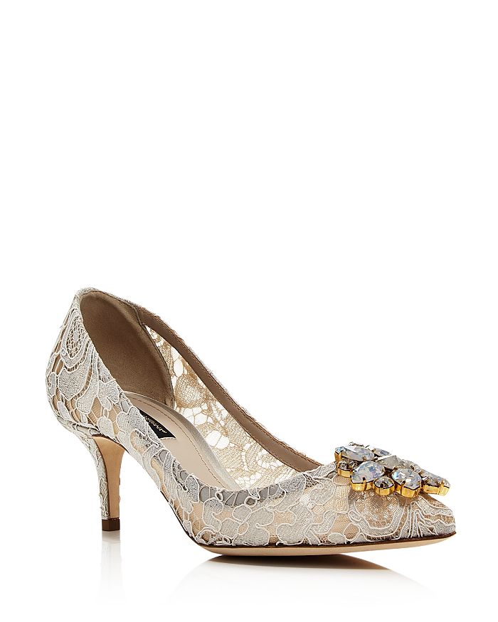 Dolce & Gabbana Women's Lace Embroidered Kitten Heel Pumps In Ice