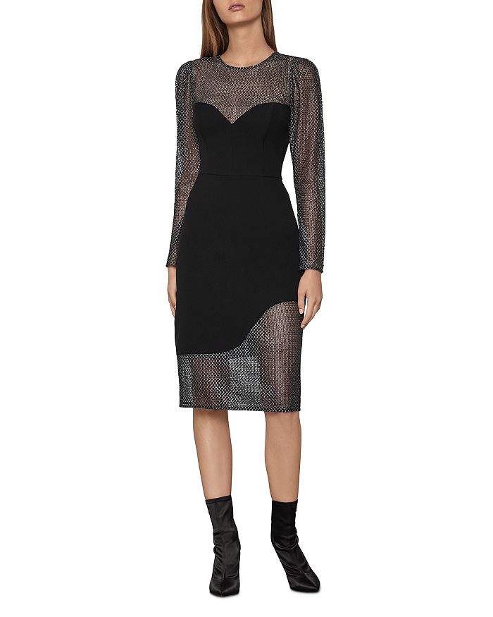Bcbgmaxazria Metallic-lace Panel Sheath Dress In Black | ModeSens