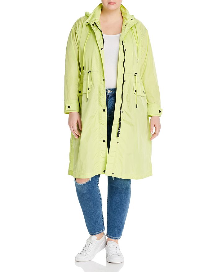 Avec Les Filles Plus Nylon Rain Coat In Chartreuse