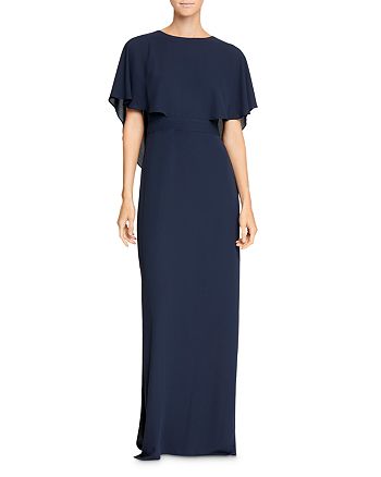 HALSTON Cape Sleeve High Neck Georgette Gown | Bloomingdale's