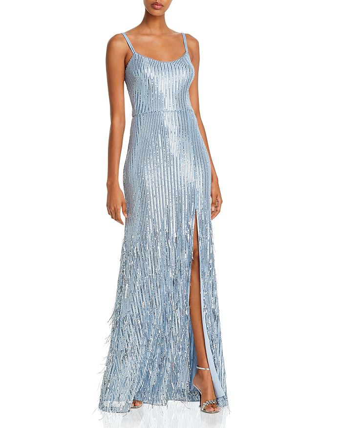 Aqua Long Sequin Fringe Gown - 100% Exclusive In Light Blue