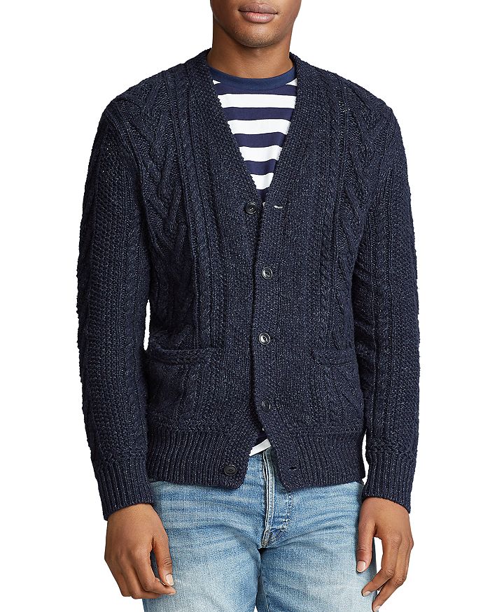 Polo Ralph Lauren Aran Cotton-blend Cardigan Sweater In Navy