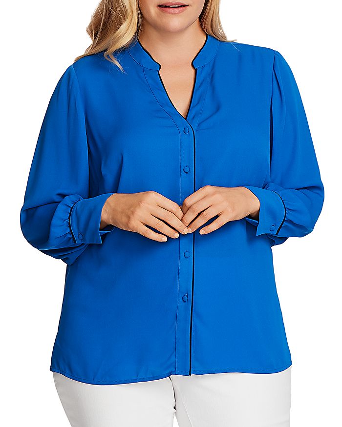 VINCE CAMUTO PLUS BUTTON-DOWN SHIRT WITH PIPED TRIM,9269148