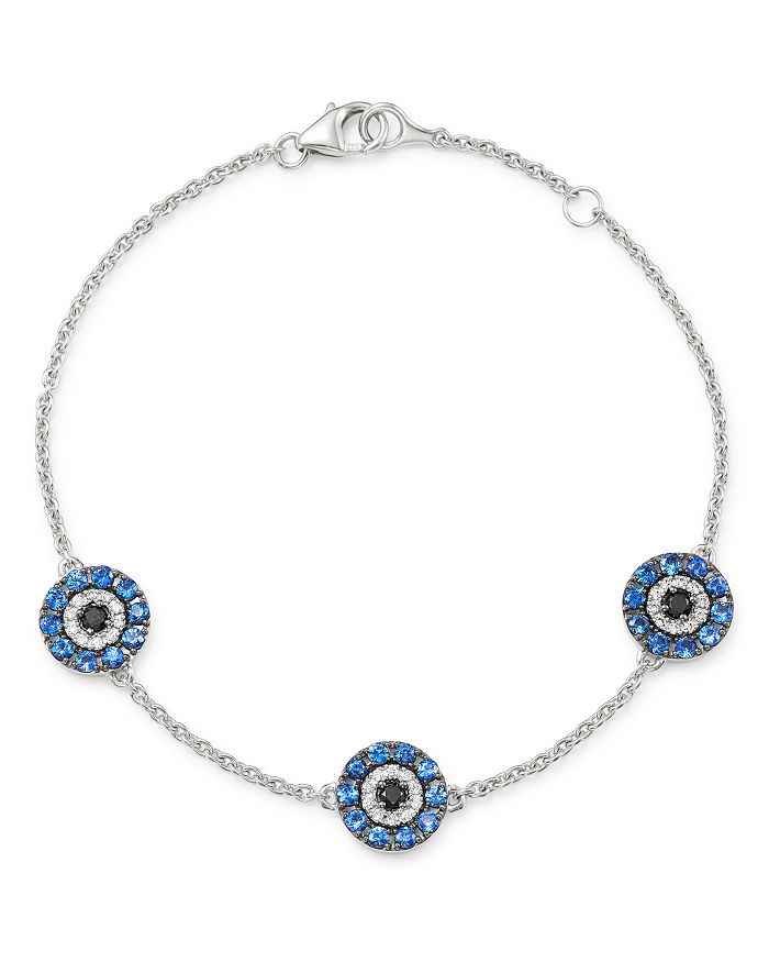 Bloomingdale's Diamond & Sapphire Evil Eye Bracelet In 14k White Gold - 100% Exclusive In Multi/white