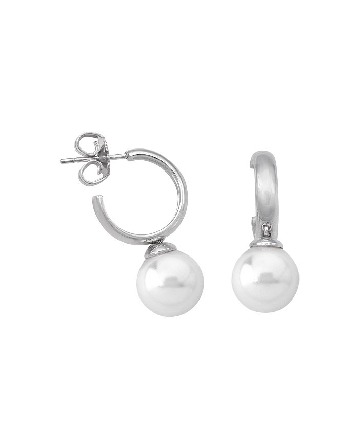 MAJORICA SIMULATED PEARL HOOP EARRINGS IN GOLD-PLATED STERLING SILVER,OME16301SHW