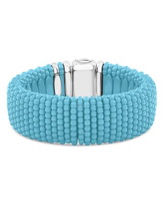 Lagos Sterling Silver Caviar Blue Ceramic Statement Bracelet