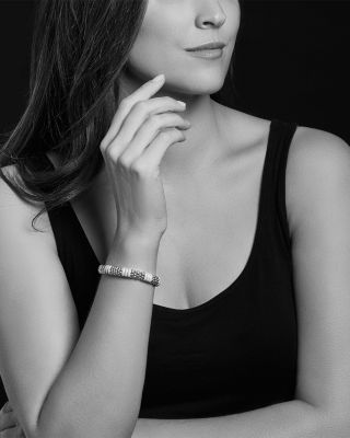 Sterling Silver Caviar Blue Ceramic Signature Bracelet